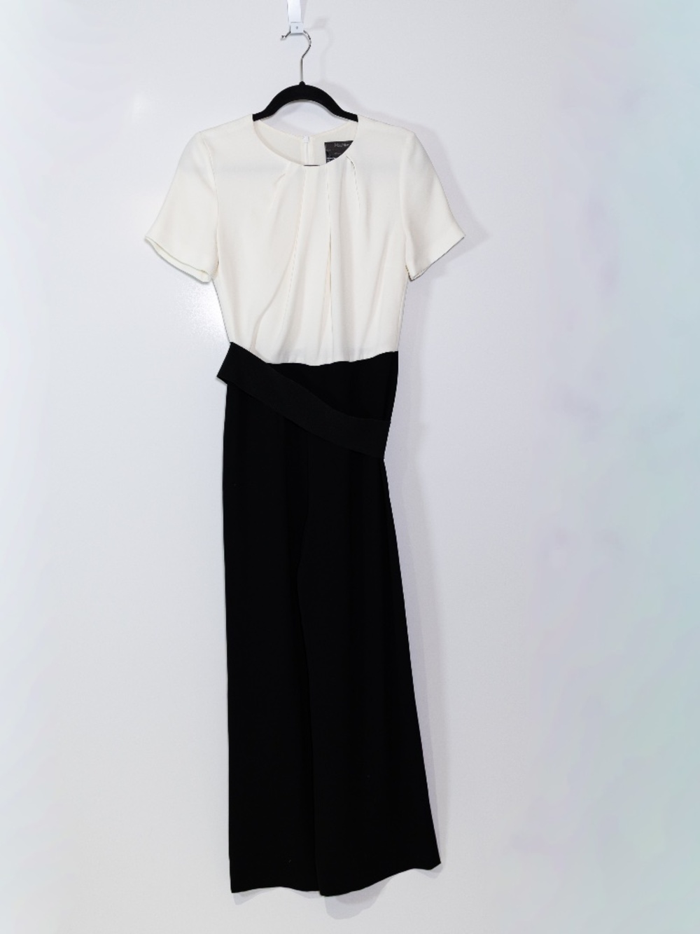 MaxMara Women's Chiffon Pleated Belted Short Sleeve Full Length Jumpsuit Jumper
